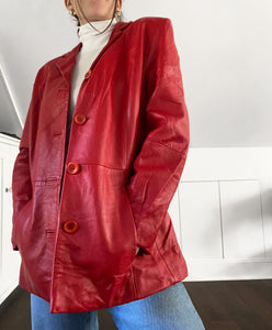 Vintage Red Leather Blazer Jacket