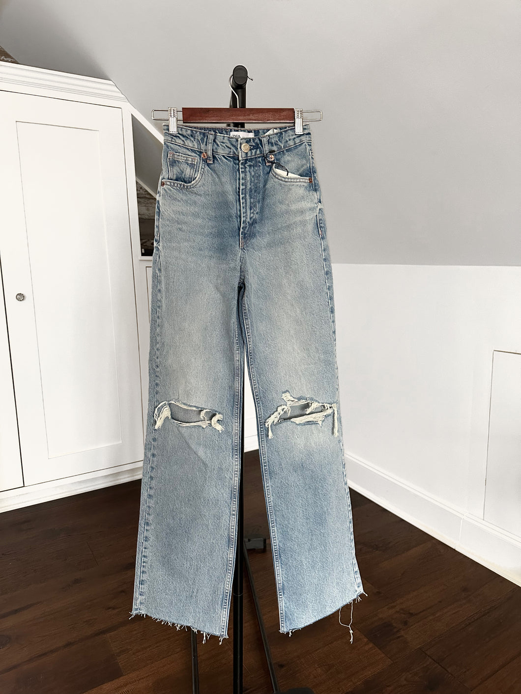 *High-Rise Destructed Straight Denim